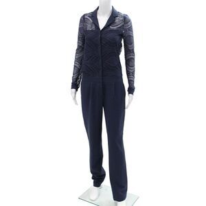 Hotel Particulier Womens Pleated Front Long Sleeves Jumpsuit Navy Blue Size Smal